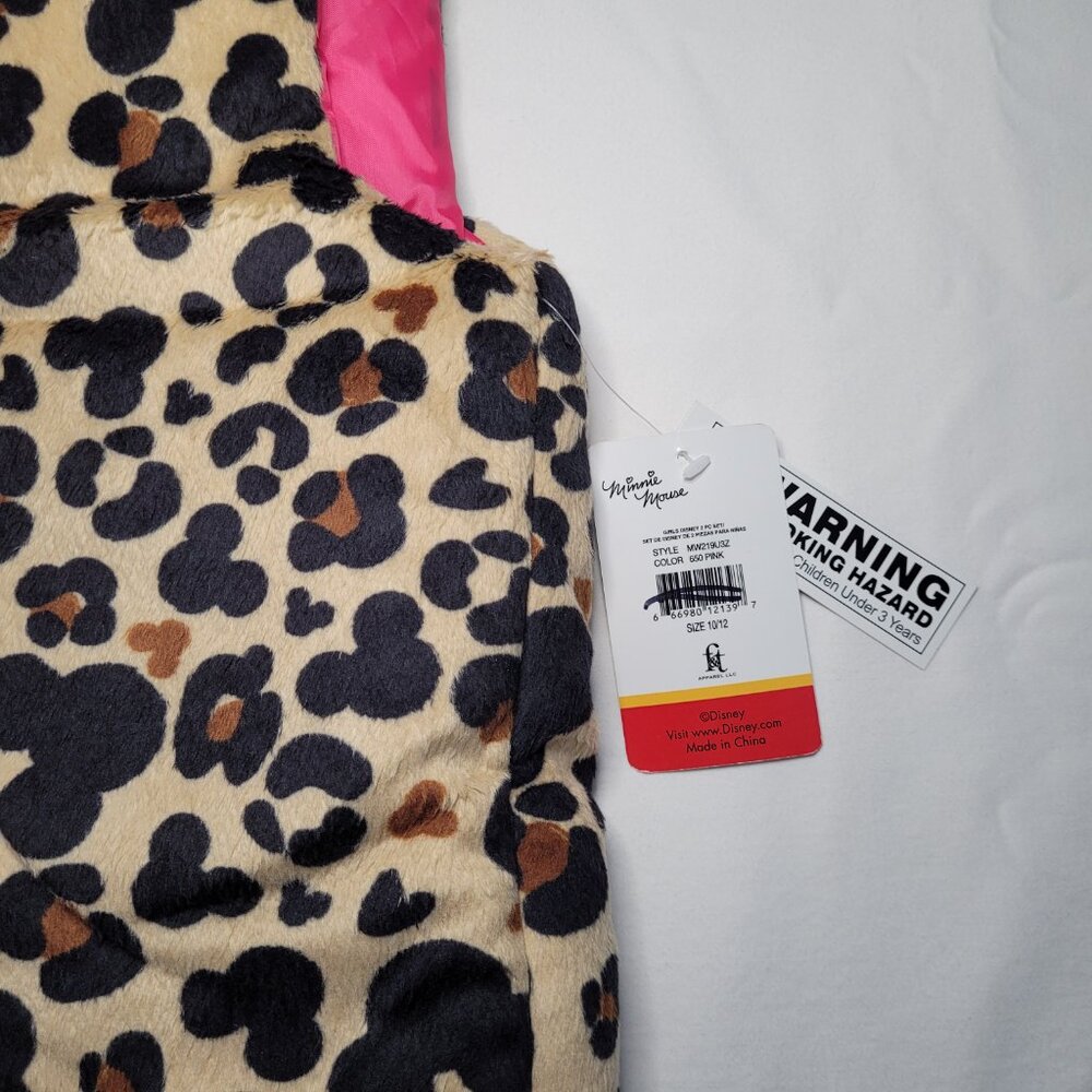 Disney Minnie Mouse Girls Leopard Print Puffer Vest Full Zip 10/12 Streetwear - Picture 7 of 9